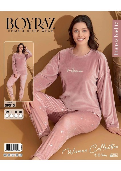 Boyraz 09013 Fransız Kadife Kumaş Uzun Kol Pijama Takımı