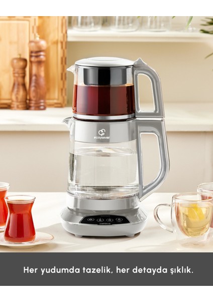 Çok Fonksiyonlu Cam Çay Makinesi, 1700W, Aile Boyu, Pembe Renkli