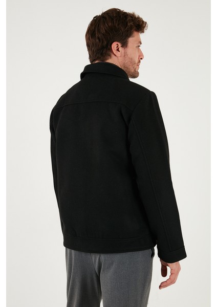 Slim Fit Ceket Yaka Astarlı Kaşe Kaban Erkek Kaban 58400347