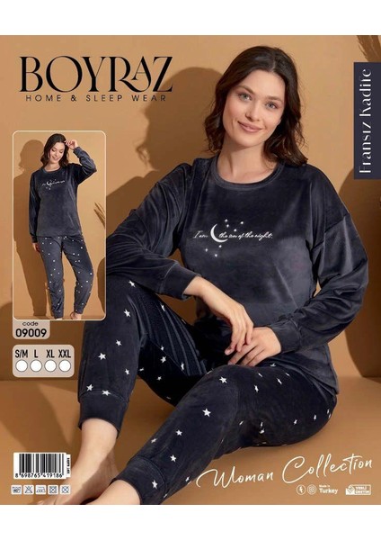 Boyraz 09009 Fransız Kadife Kumaş Uzun Kol Pijama Takımı