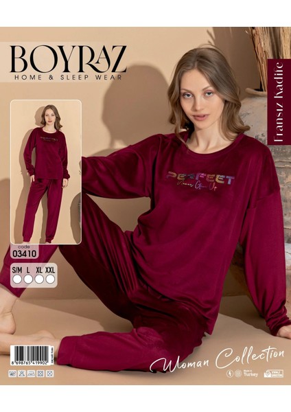 Boyraz 03410 Fransız Kadife Kumaş Uzun Kol Pijama Takımı