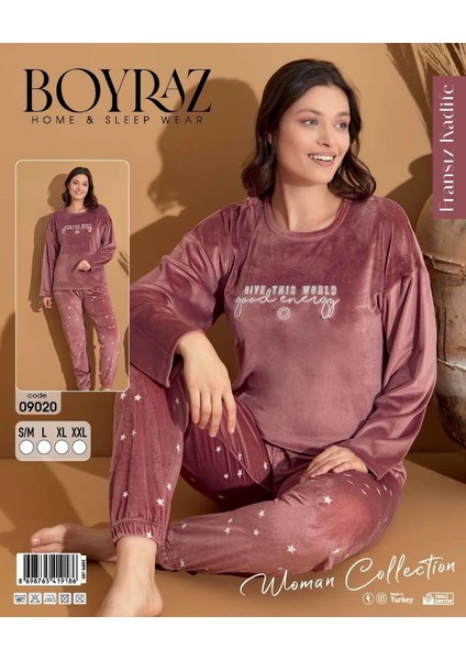 Boyraz 09020 Fransız Kadife Kumaş Uzun Kol Pijama Takımı