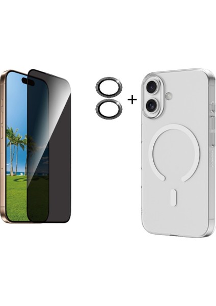 Iphone 17 Şeffaf Mika Magsafe Kılıf + Antistatik Hayalet Ekran Koruyucu + Kamera Koruyucu Siyah