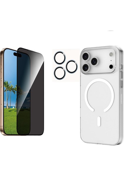 Iphone 17 Pro Max Şeffaf Mika Magsafe Kılıf + Antistatik Hayalet Ekran Koruyucu + Kamera Koruyucu Lacivert