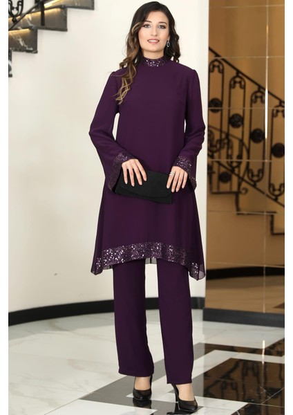 Umay Şifon Tesettür Takım Mor