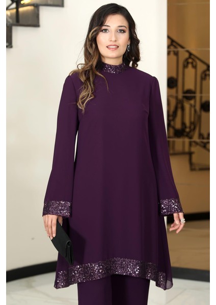 Umay Şifon Tesettür Takım Mor fiyatları
