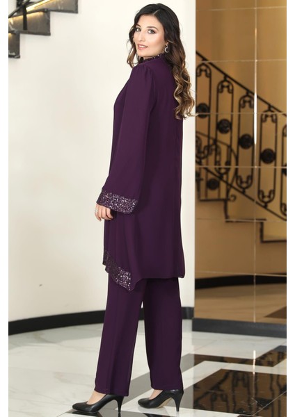 Umay Şifon Tesettür Takım Mor modelleri