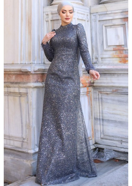 Sakura Tesettür Abiye Antrasit