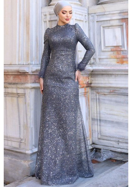 Sakura Tesettür Abiye Antrasit modelleri