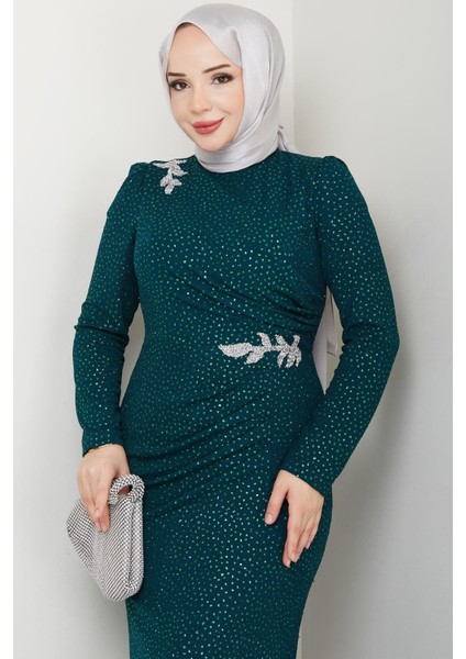 Masal Puantiyeli Tesettür Abiye Zümrüt indirimleri