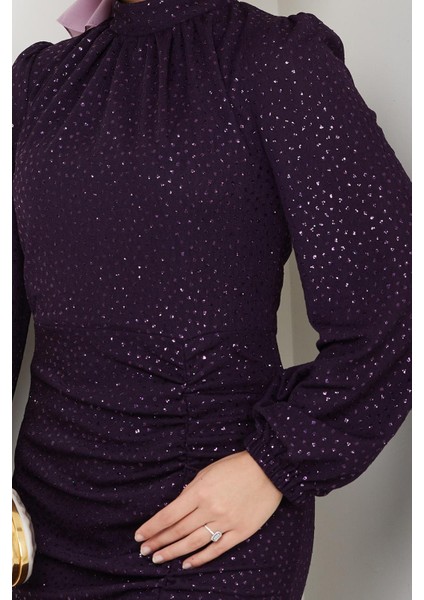 Rüya Puantiyeli Tesettür Abiye Mürdüm modelleri