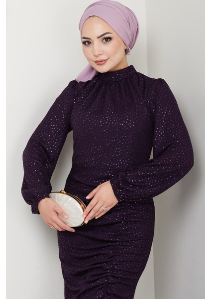 Rüya Puantiyeli Tesettür Abiye Mürdüm indirimleri