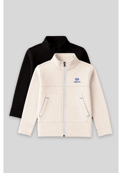 Standart Fit 2li Paket Siyah-Bej Erkek Çocuk Sweatshirt - 11245