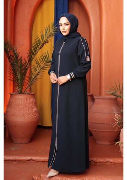 Fermuarlı Lacivert Tesettür Ferace 26381L fiyatları
