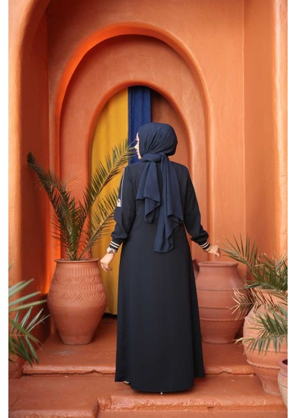 Fermuarlı Lacivert Tesettür Ferace 26381L fırsatları