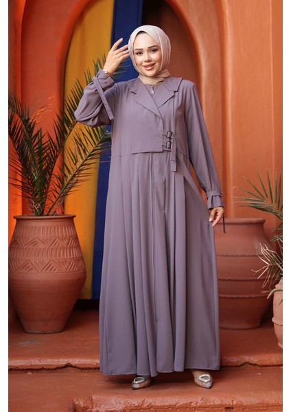 Fermuarlı Koyu Vizon Tesettür Ferace 26431KV modelleri