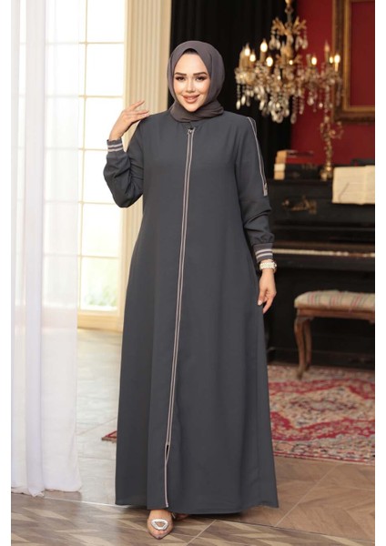 Fermuarlı Füme Tesettür Ferace 26381FU fiyatları