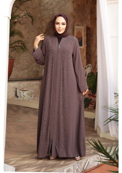 Boncuk Işlemeli Açık Kahverengi Tesettür Ferace 29127AKH fiyatları