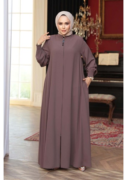 Fermuarlı Vizon Tesettür Ferace 45287V fiyatları