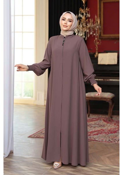 Fermuarlı Vizon Tesettür Ferace 45287V modelleri