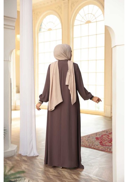 Fermuarlı Koyu Vizon Tesettür Ferace 45287KV modelleri