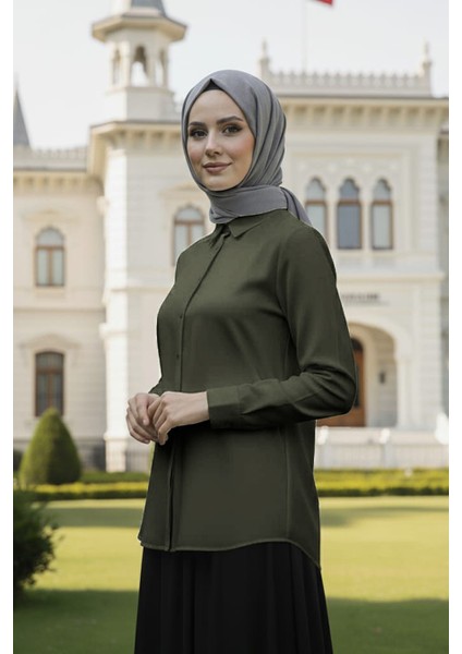 Düğmeli Haki Tesettür Gömlek 52284HK fiyatları