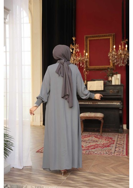 Fermuarlı Gri Tesettür Abaya 26302GR fiyatları