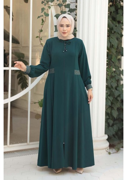 Pile Detaylı Zümrüt Yeşili Tesettür Ferace 45271ZY fiyatları