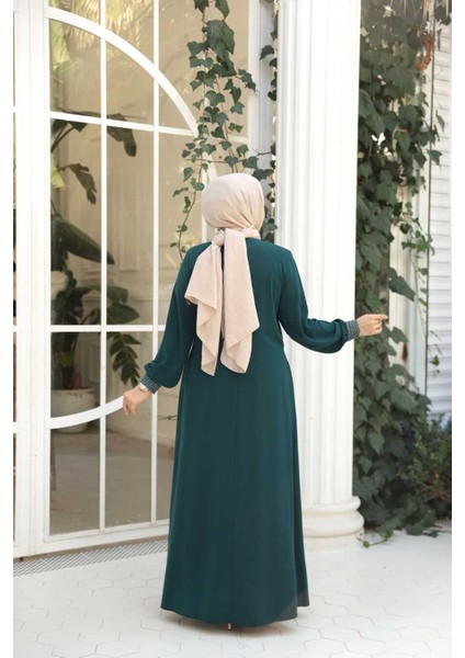 Pile Detaylı Zümrüt Yeşili Tesettür Ferace 45271ZY fırsatları