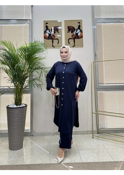 Fitilli ve Düğme Detaylı Ikili Takım Lacivert Renk fiyatları