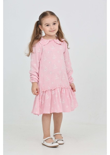 Kız Çocuk Çiçek Nakışlı Bebe Yaka Elbise fiyatları