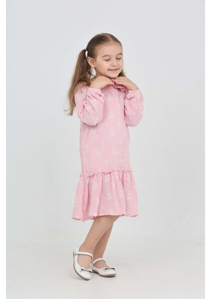 Kız Çocuk Çiçek Nakışlı Bebe Yaka Elbise modelleri