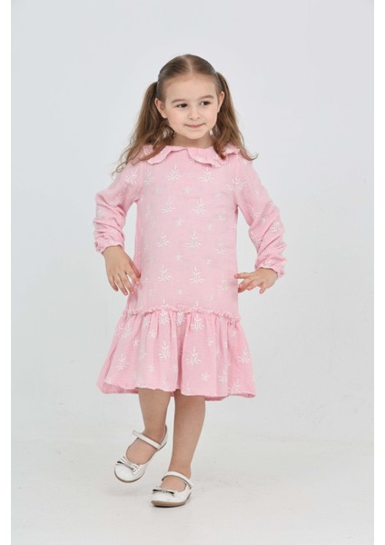 Kız Çocuk Çiçek Nakışlı Bebe Yaka Elbise indirimleri