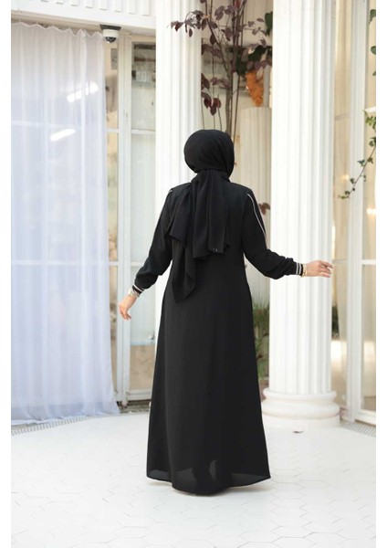 Fermuarlı Siyah Tesettür Ferace 26381S modelleri