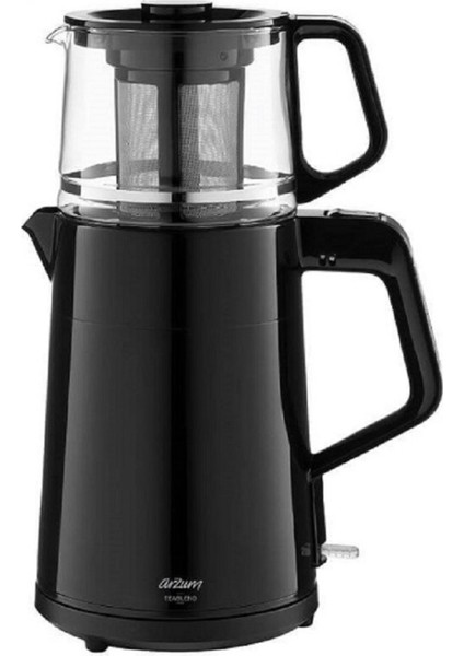 Cam Demlik ile Pratik Çay Makinesi, Şık ve Kullanışlı Tasarım, Siyah Renk Seçeneği