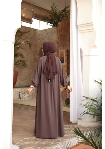 Fermuarlı Kahverengi Tesettür Ferace 45293KH fırsatları