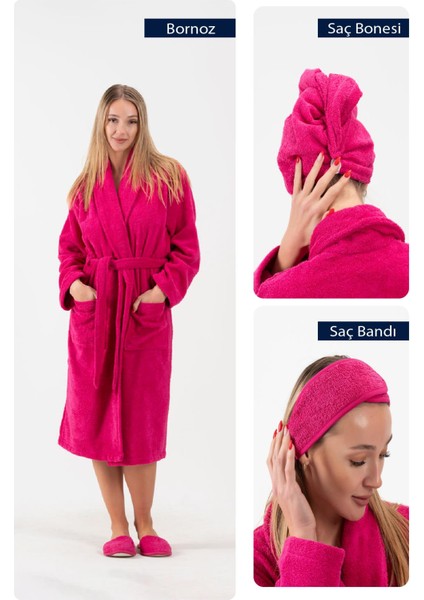 Cottonverse 3'lü Bornoz Seti - %100 Pamuk Bornoz , Saç Bonesi , Saç Bandı Unısex indirimleri