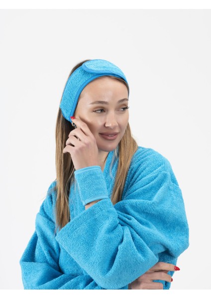 Cottonverse 3'lü Bornoz Seti - %100 Pamuk Bornoz , Saç Bonesi , Saç Bandı Unısex