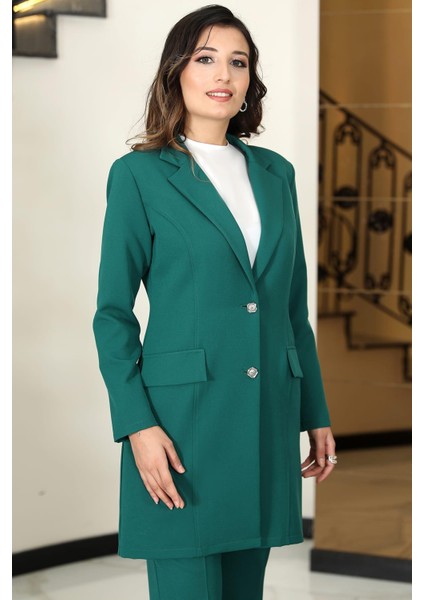 Parla Mono Yaka Tesettür Ceket Takım Zümrüt fiyatları