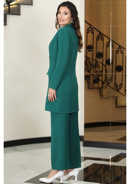 Parla Mono Yaka Tesettür Ceket Takım Zümrüt modelleri