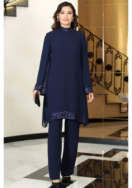 Umay Şifon Tesettür Takım Lacivert