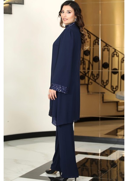 Umay Şifon Tesettür Takım Lacivert modelleri