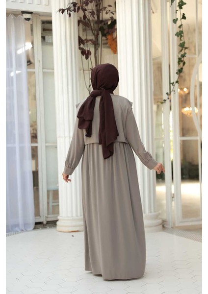 Düğmeli Bej Tesettür Ferace 26441BEJ modelleri