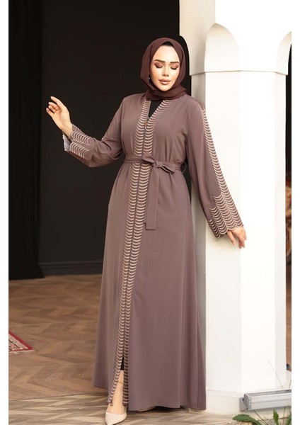 Nakış Işlemeli Kahverengi Tesettür Abaya 29114KH fiyatları