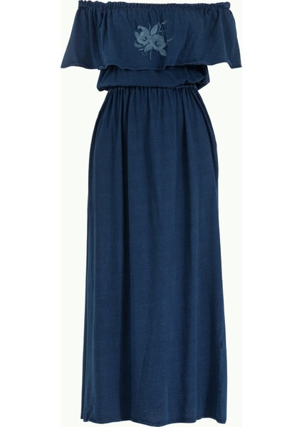 Lacivert Lastikli Koton Uzun Elbise 92178