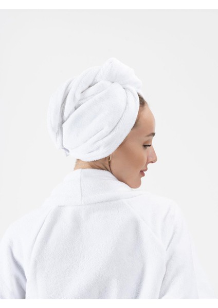 Cottonverse 3'lü Bornoz Seti - %100 Pamuk Bornoz , Saç Bonesi , Saç Bandı Unısex