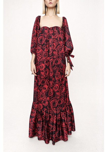 Desenli Straplez Desenli Balon Kol Elbise 94053 fiyatları