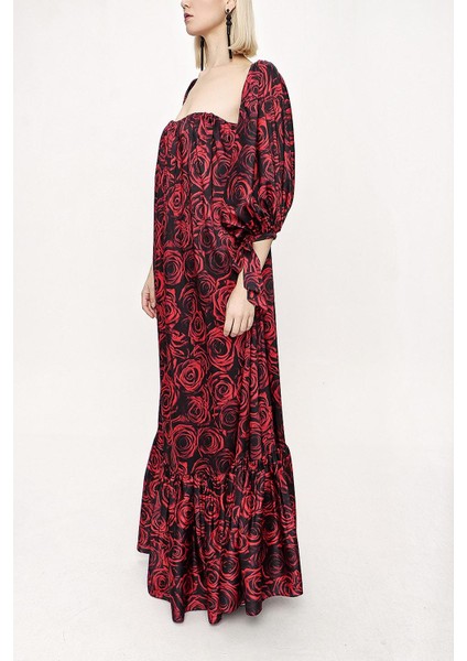 Desenli Straplez Desenli Balon Kol Elbise 94053 modelleri