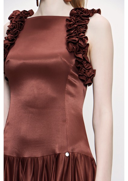 Kahve Kolsuz Dar Kesim Elbise 93901