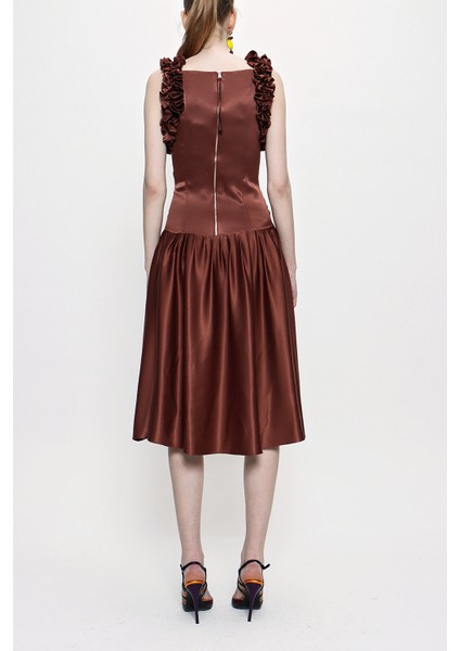 Kahve Kolsuz Dar Kesim Elbise 93901